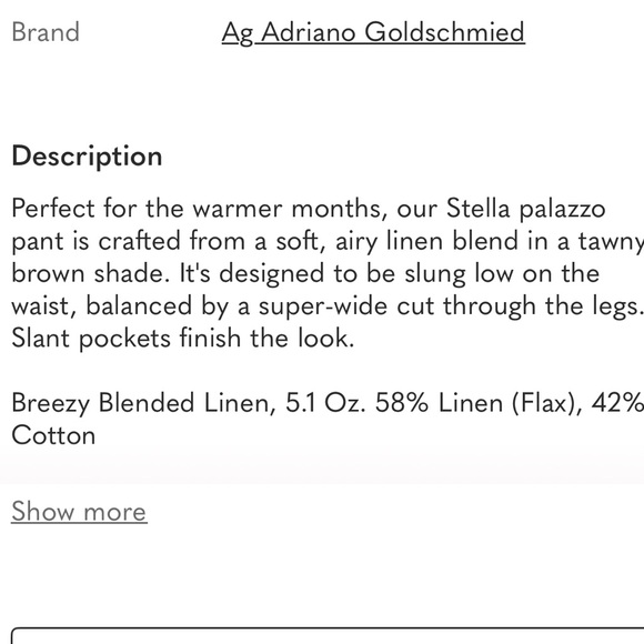 NWT AG Stella LOW SLUNG PALAZZO Linen Blend Wide Leg Pant Tree Bark 27 Rust Tan - Picture 10 of 10